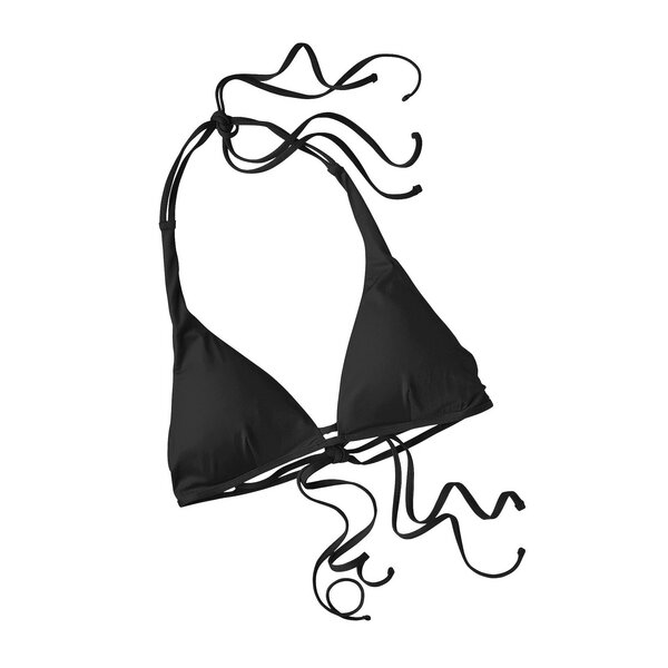 Haut de maillot de bain de la marque Patagonia, Solid Tallowood, de couleur noire avec bretelles d'ajustement au cou et au dos.